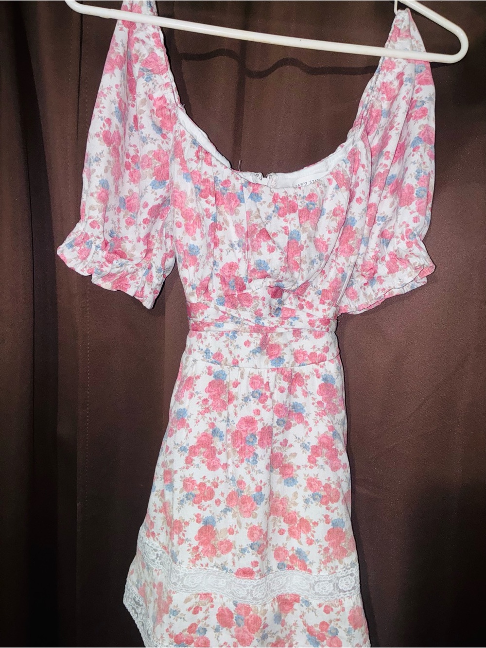 Altar'd State White Floral Midi Dress with Pink and Blue Accents